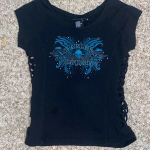 Harley Davidson rhinestone top with side cutouts